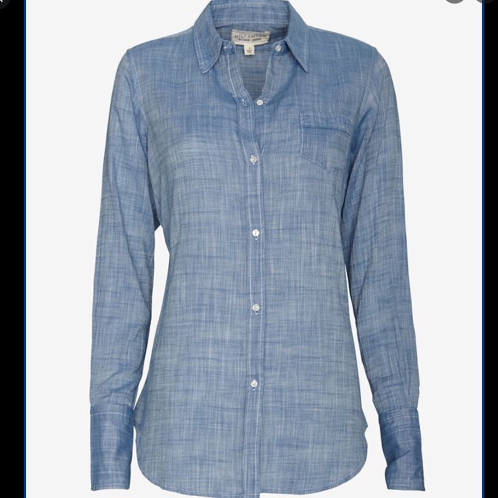 Nili Lotan Blue Chambray Button Down Shirt Blouse Sz M Top
